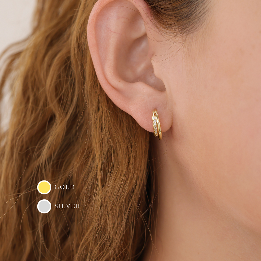 Double Paved Huggie Hoop Earrings E072