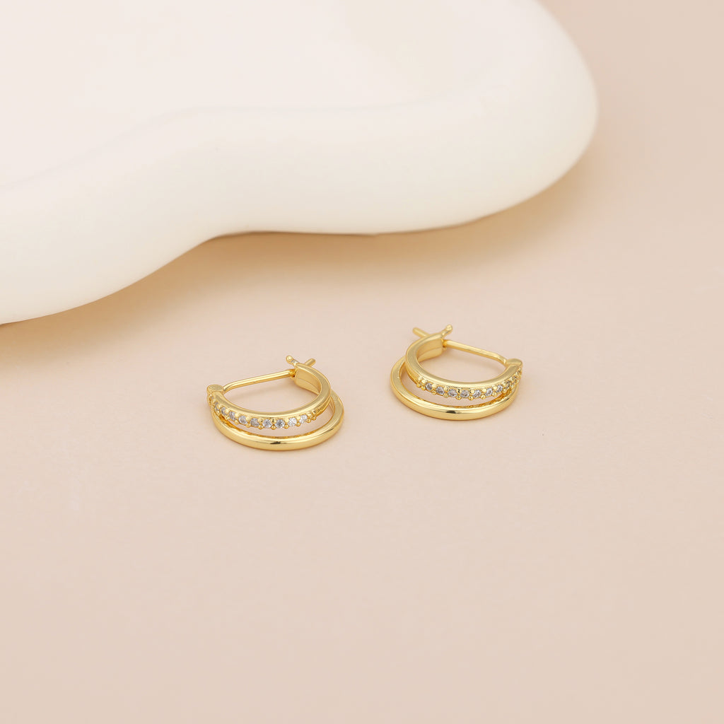 Double Paved Huggie Hoop Earrings E072