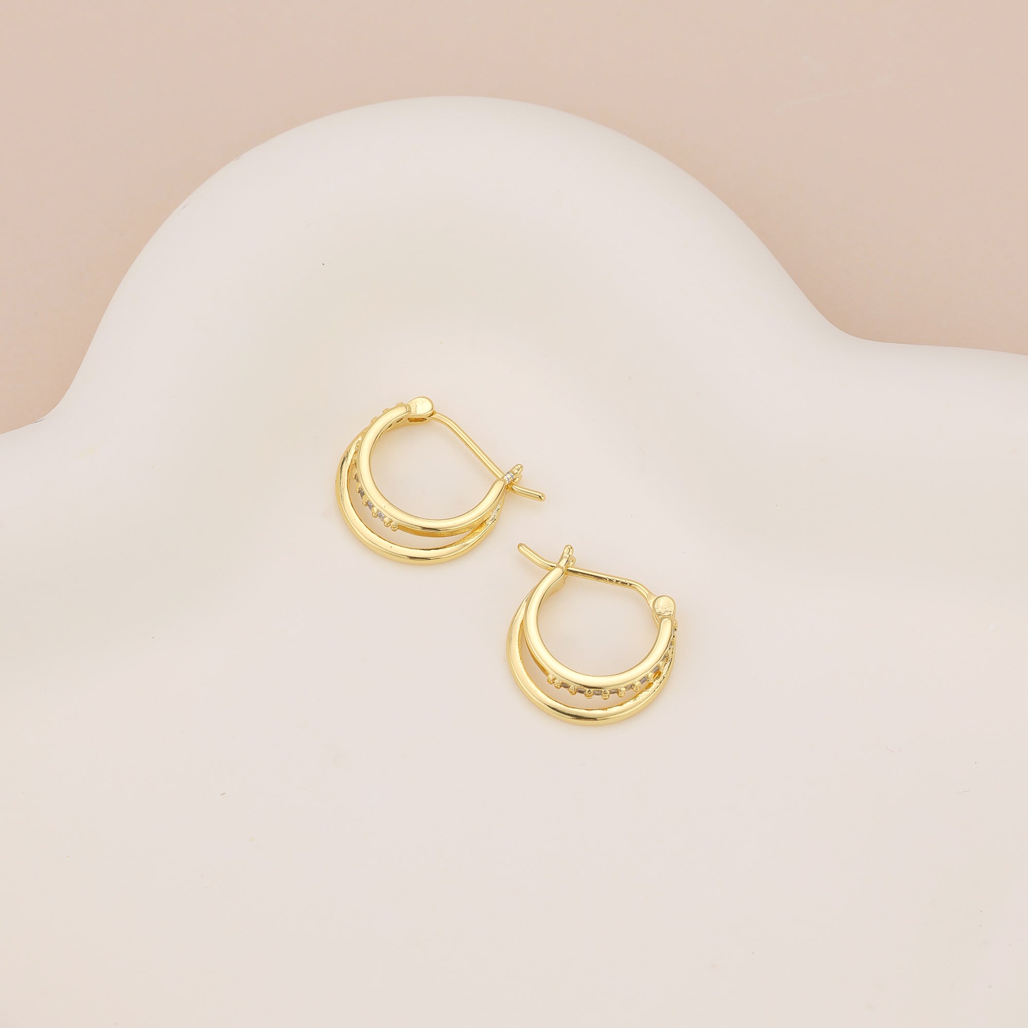 Double Paved Huggie Hoop Earrings E072