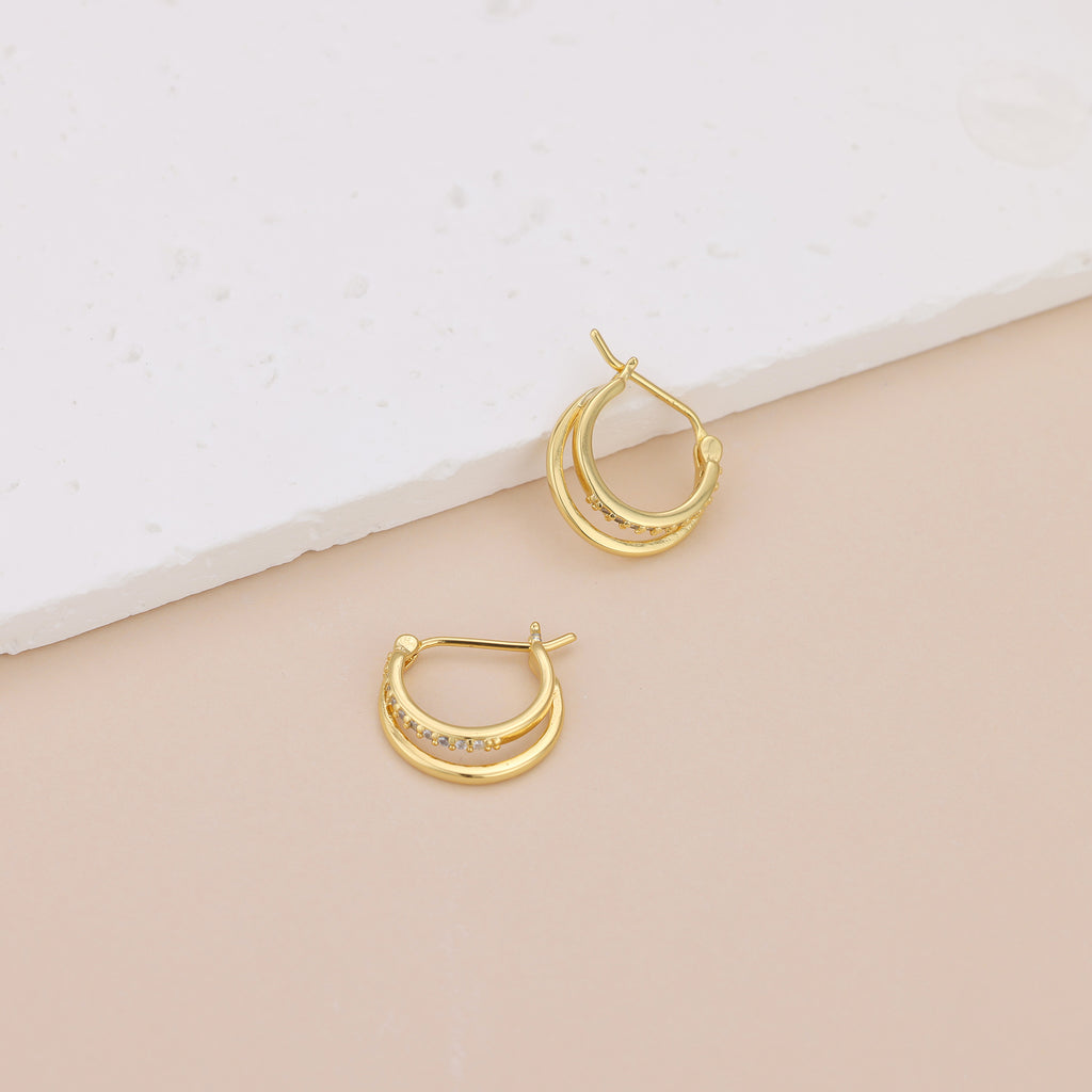 Double Paved Huggie Hoop Earrings E072