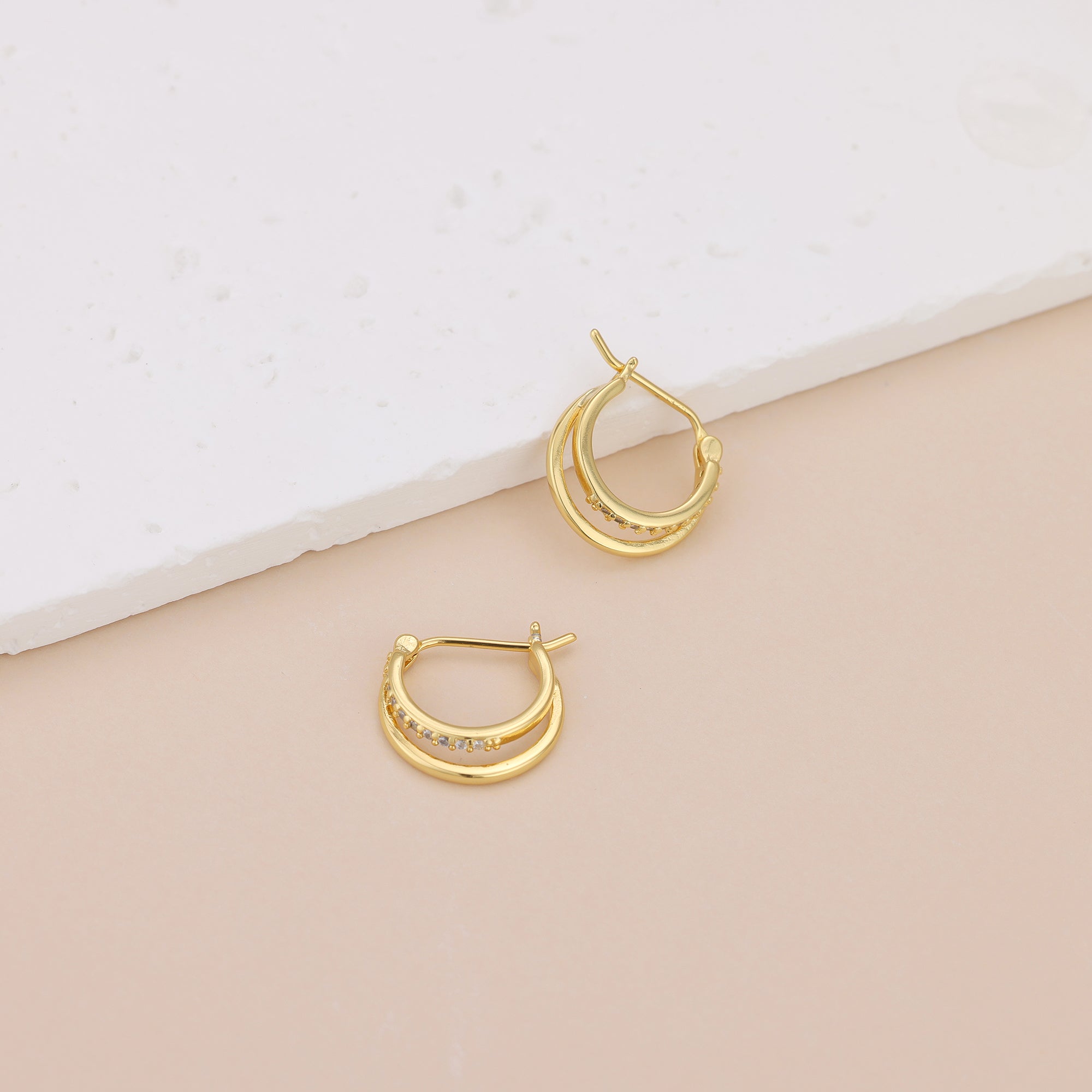 Double Paved Huggie Hoop Earrings E072