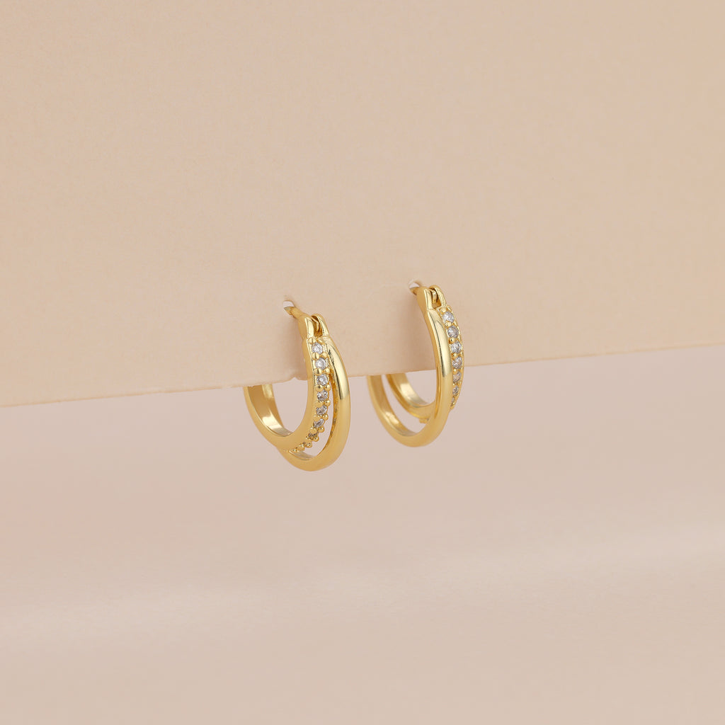 Double Paved Huggie Hoop Earrings E072