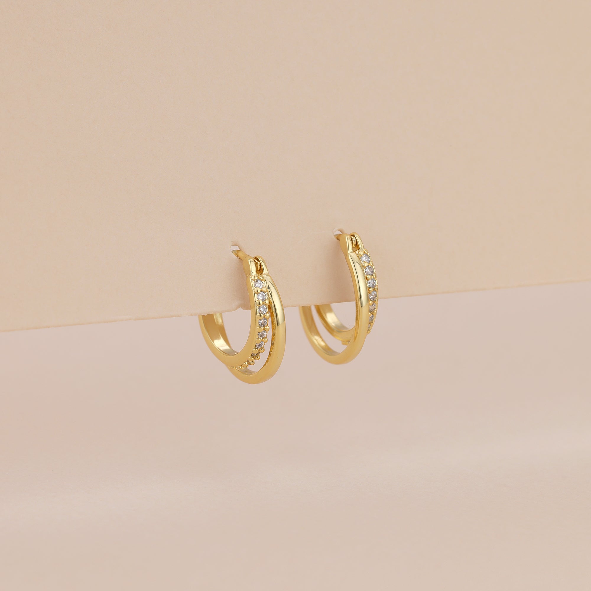 Double Paved Huggie Hoop Earrings E072