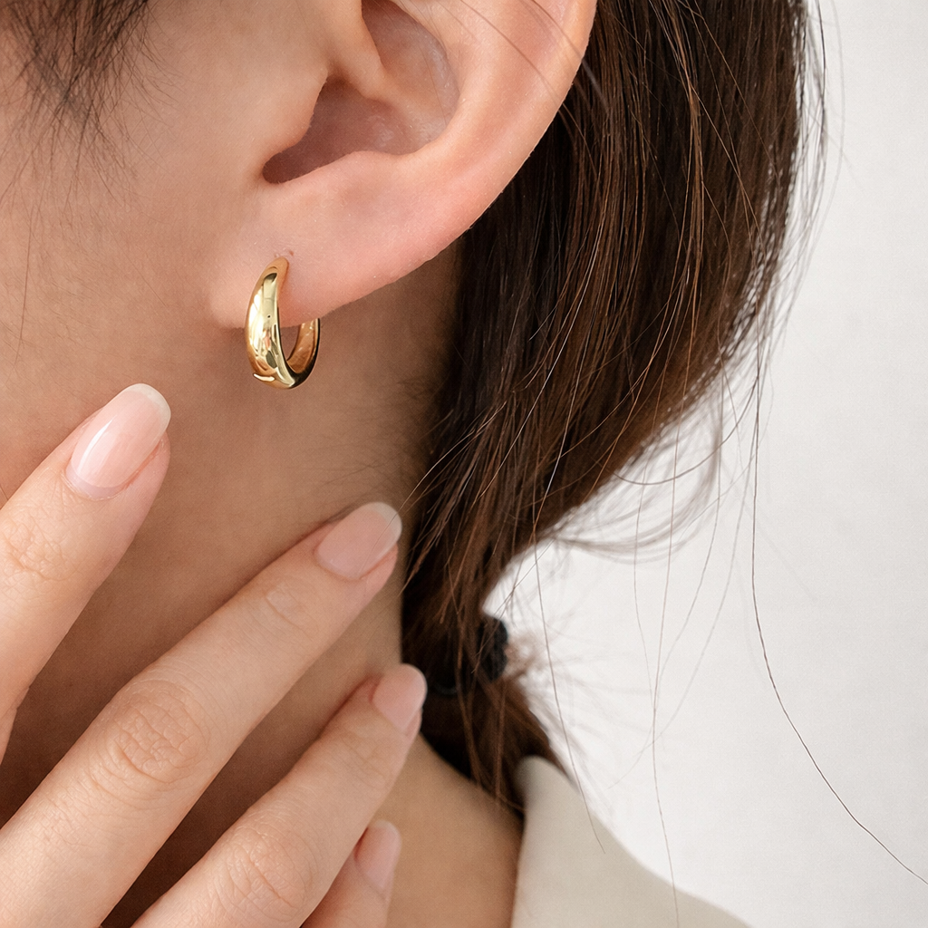 Gold Chunky Huggie Hoop Earrings for Women E177