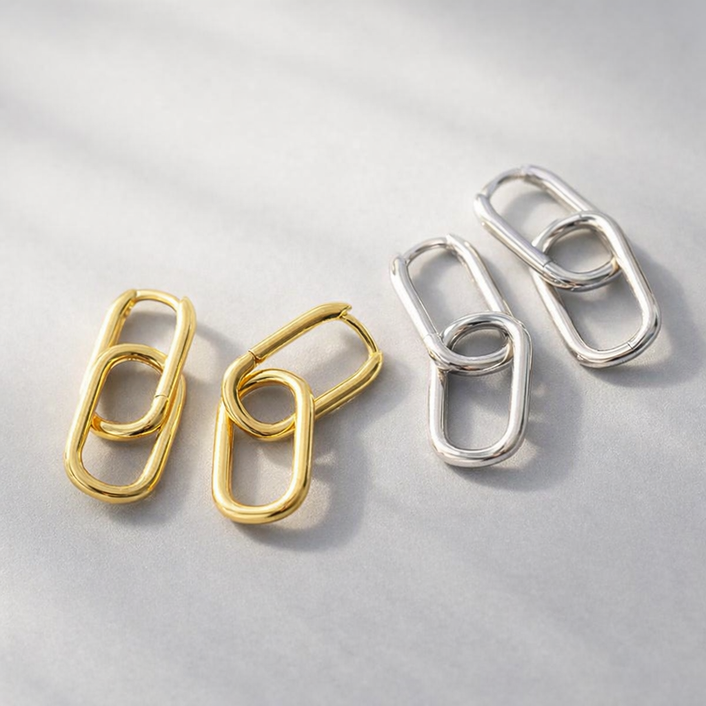Gold Paperclip Link Drop Earrings Minimalist Jewelry E178
