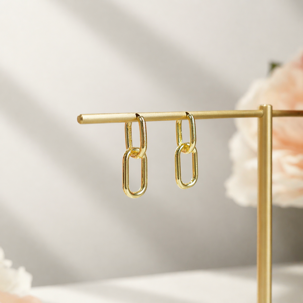 Gold Paperclip Link Drop Earrings Minimalist Jewelry E178