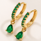 Gold Emerald Teardrop Huggie Hoop Earrings for Women E186