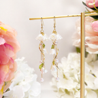 Lily of Valley White Flower Pearl Long Dangle Earrings E189