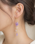 Gold Purple Flower Beaded Dangle Earrings for Women E195