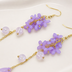 Gold Purple Flower Beaded Dangle Earrings for Women E195