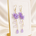 Gold Purple Flower Beaded Dangle Earrings for Women E195