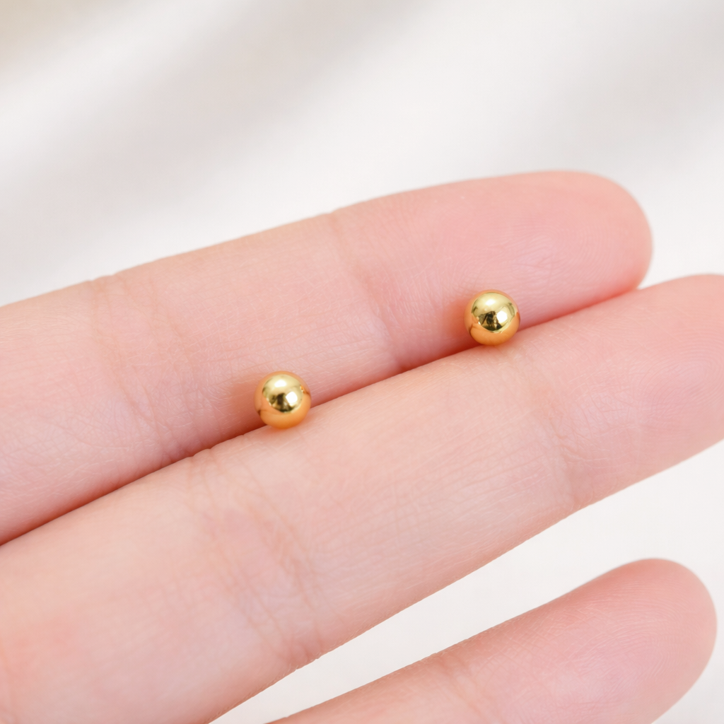 18K Gold Vermeil Tiny Dainty Ball Stud Earrings E097