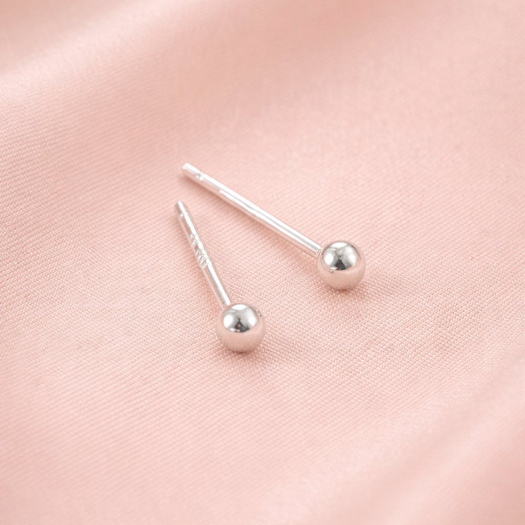 18K Gold Vermeil Tiny Dainty Ball Stud Earrings E097