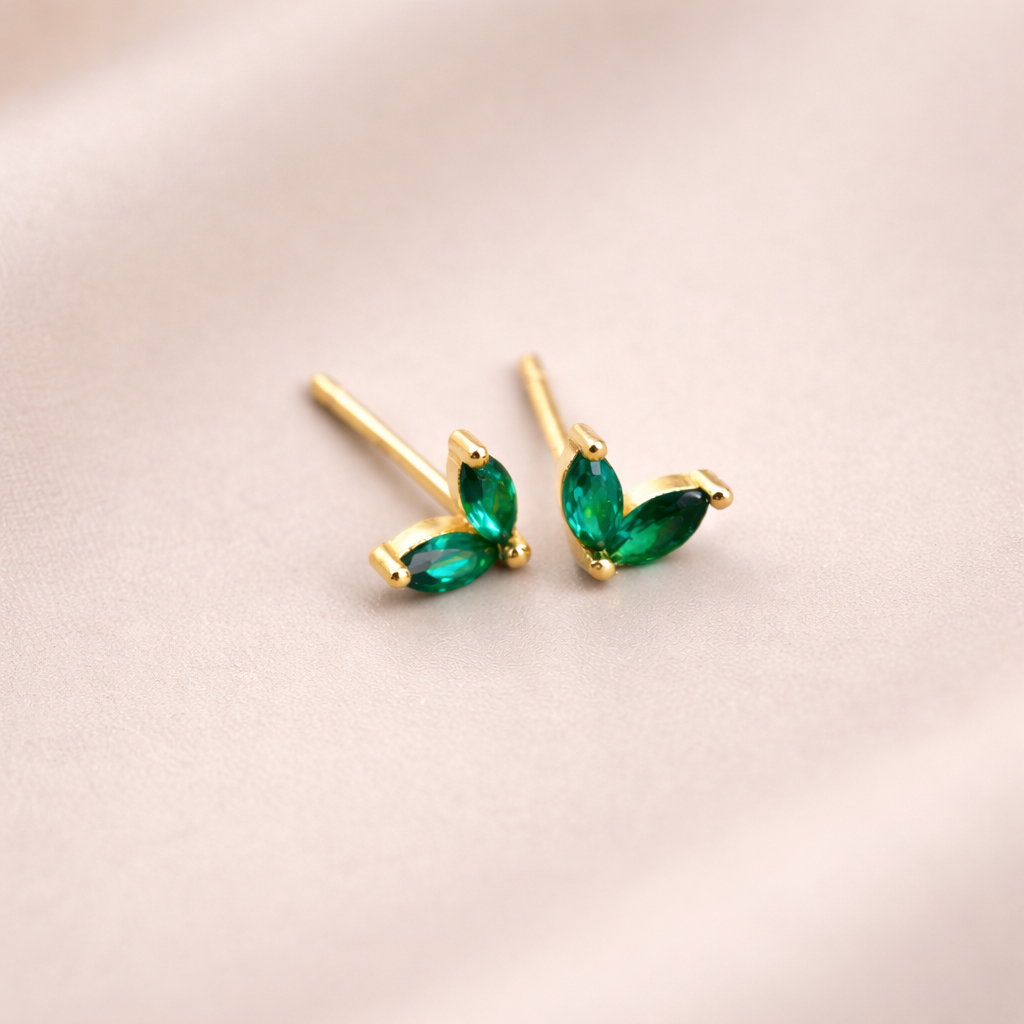 18K Gold Vermeil Marquise Crystal Flower Stud Earrings E100