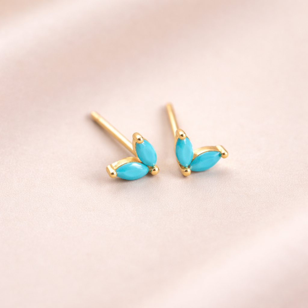 18K Gold Vermeil Marquise Crystal Flower Stud Earrings E100