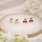 Red & Pink Cherry Crystal Gem Stud Earrings E103