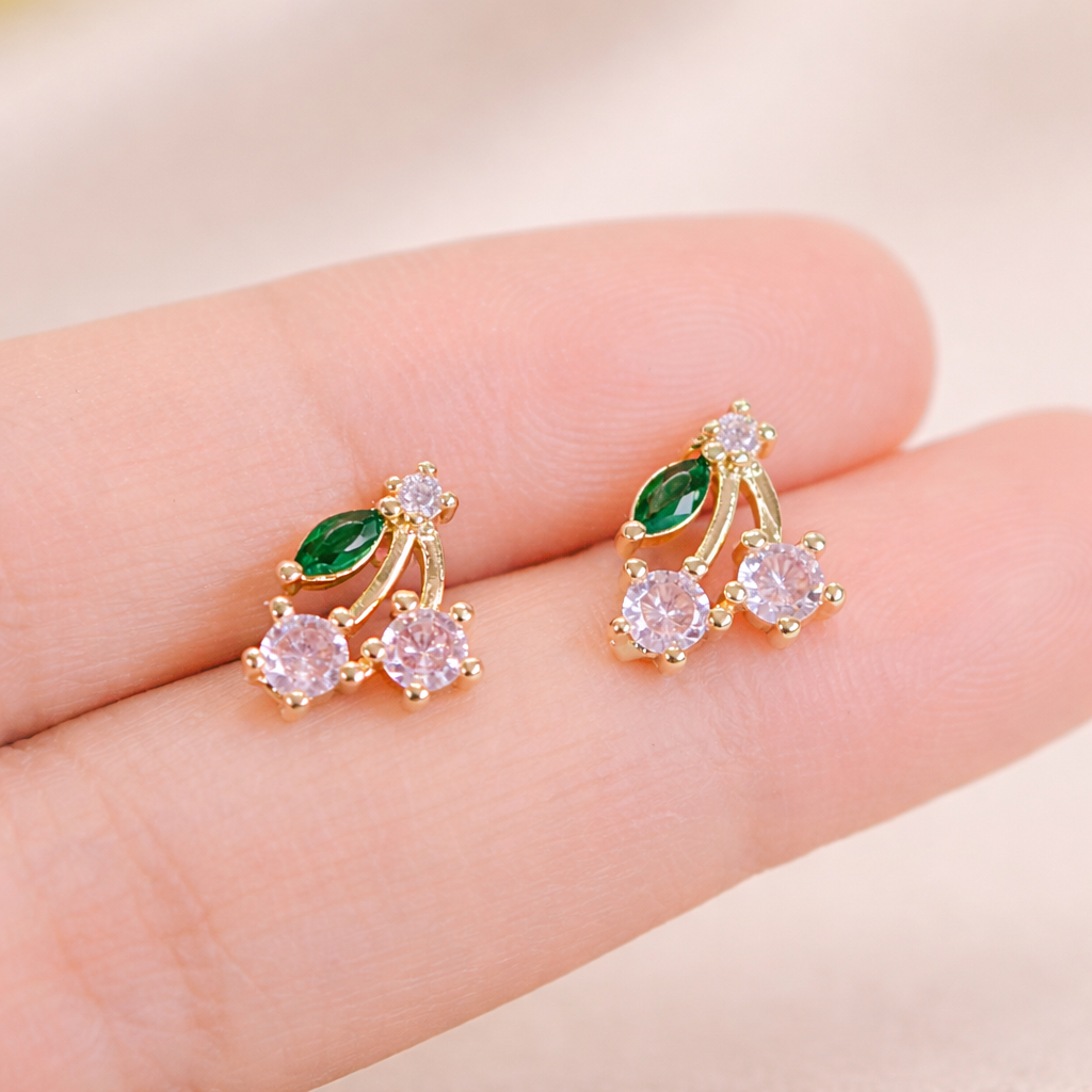 Red & Pink Cherry Crystal Gem Stud Earrings E103
