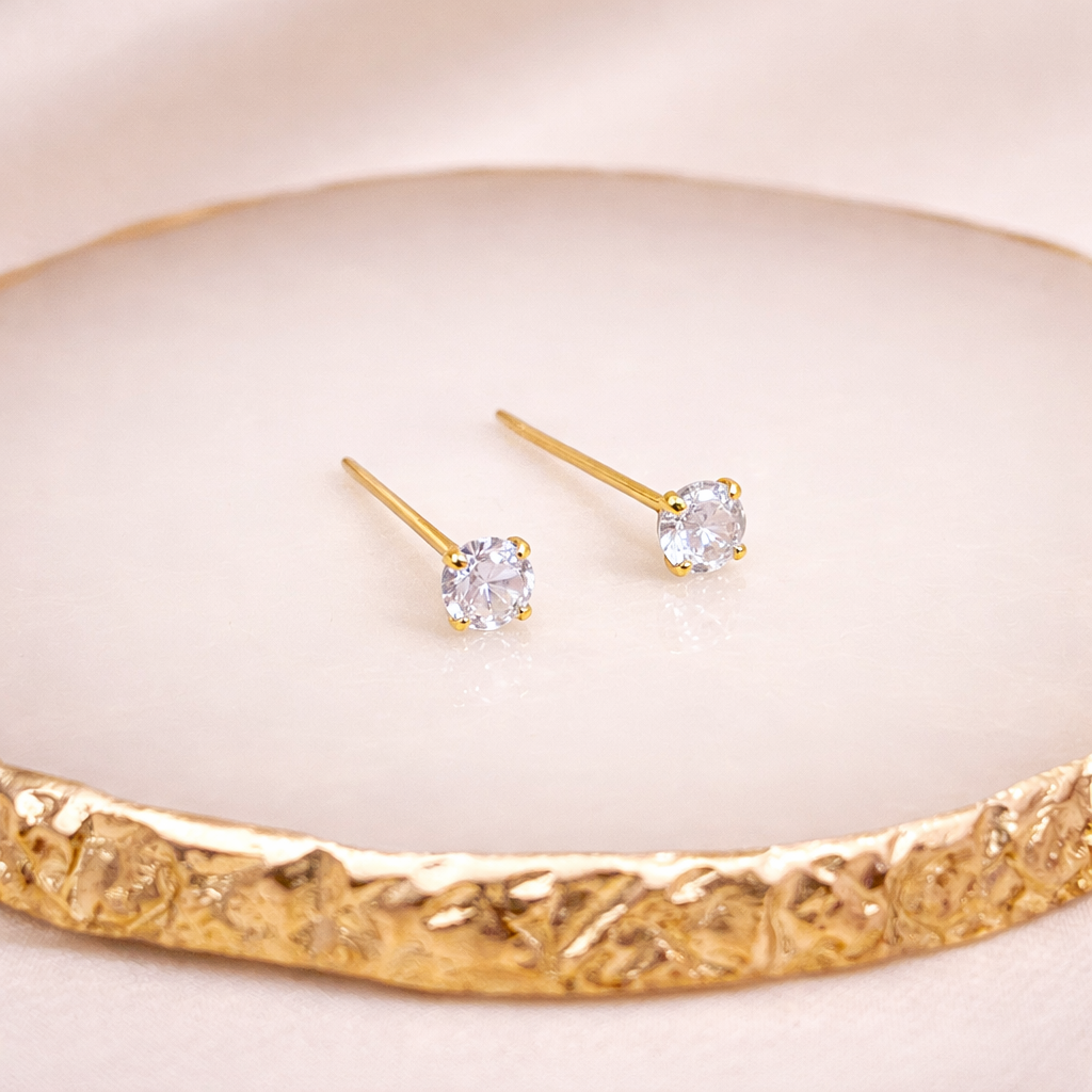 18K Gold Vermeil Crystal Diamond Stud Earrings E107