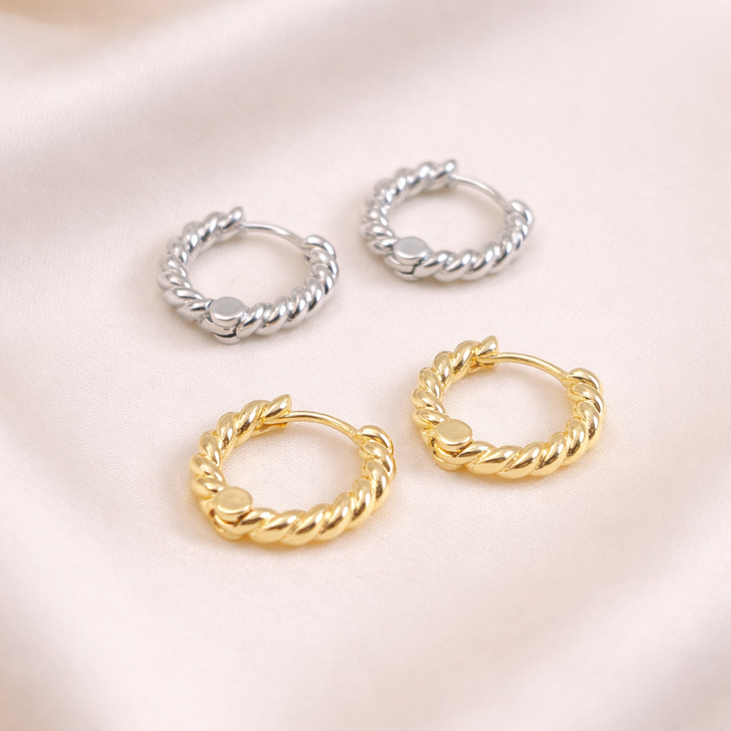 Dainty Gold Twisted Huggie Hoop Earrings E118