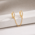 Double Paved Huggie Hoop Chain Single Earrings E128
