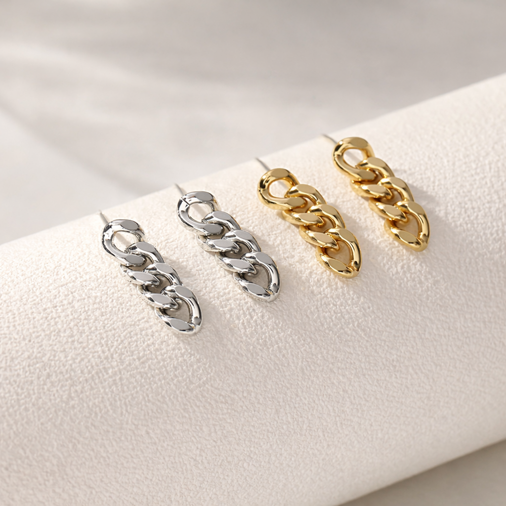 Gold link chain dangle earrings, chain earrings E139