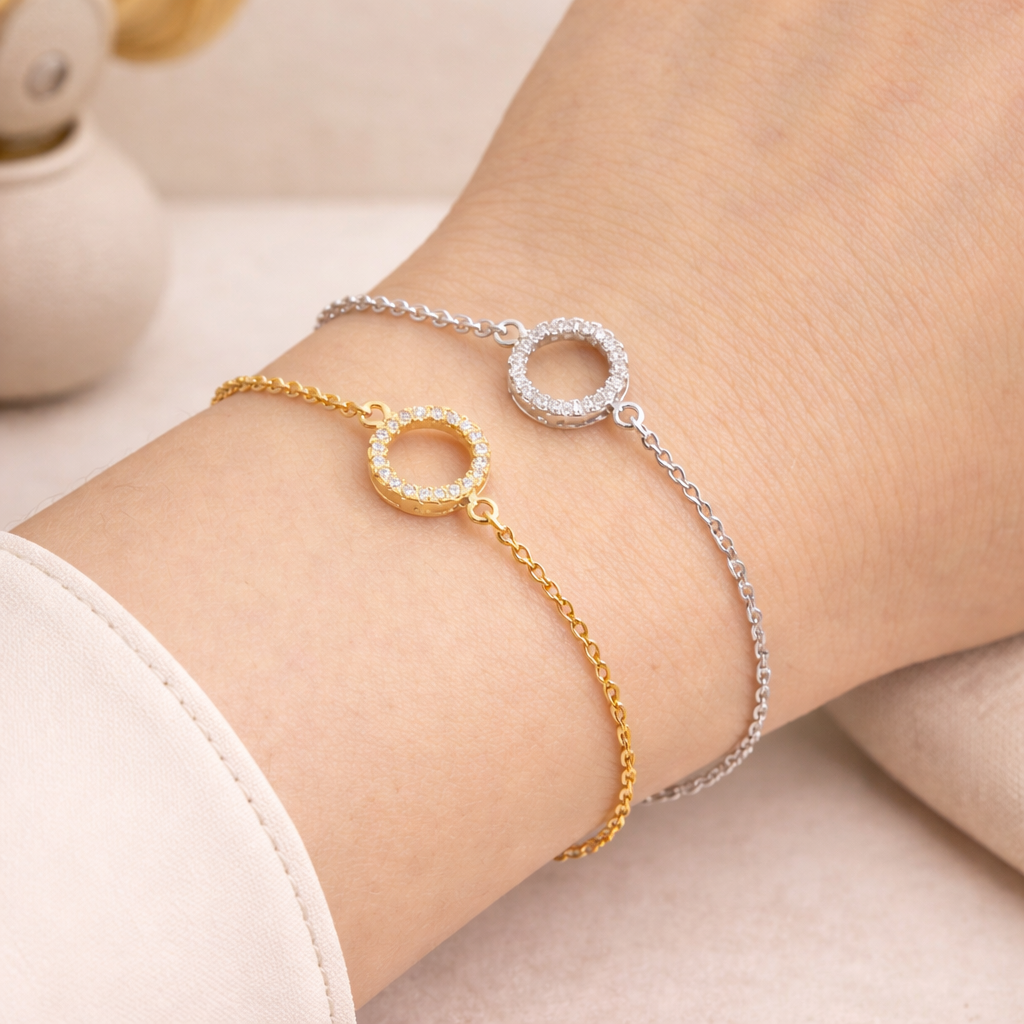 Eternity Paved Circle Dainty Charm Bracelet B016
