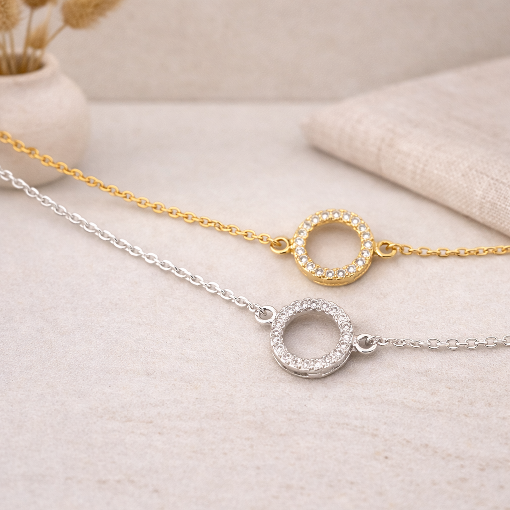 Eternity Paved Circle Dainty Charm Bracelet B016