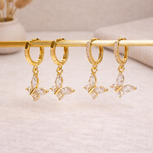 Crystal Butterfly Dangle Hoop Earrings E164