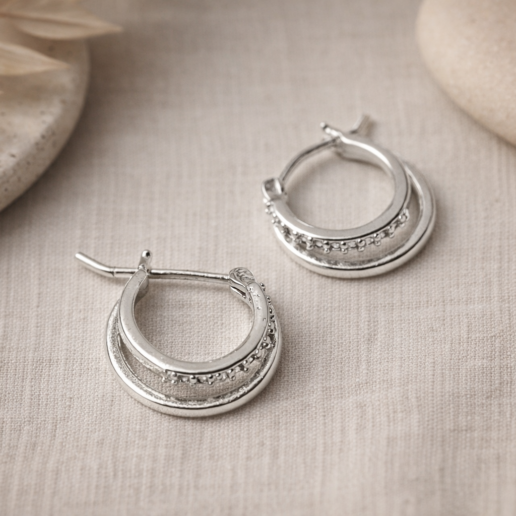 Double Paved Huggie Hoop Earrings E072