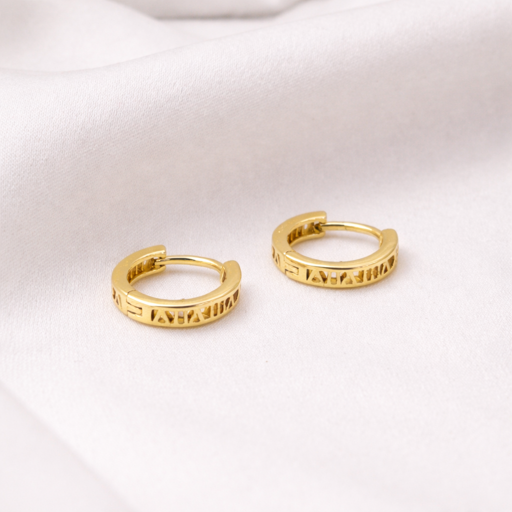 18K Gold Vermeil Roman Numeral Huggie Hoop Earrings E065