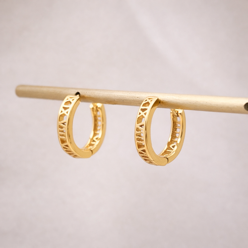 18K Gold Vermeil Roman Numeral Huggie Hoop Earrings E065