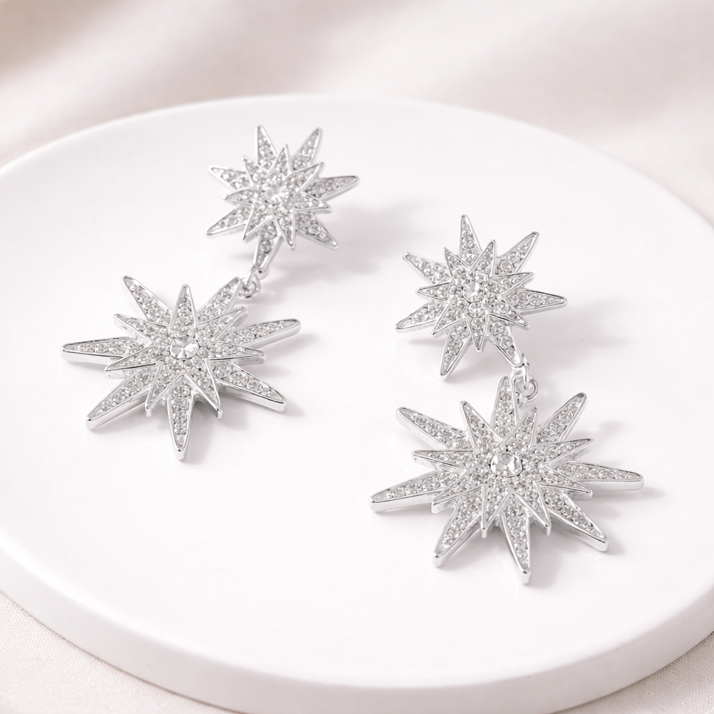 Starburst Paved Dangle Statement Earrings E068