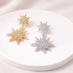 Starburst Paved Dangle Statement Earrings E068