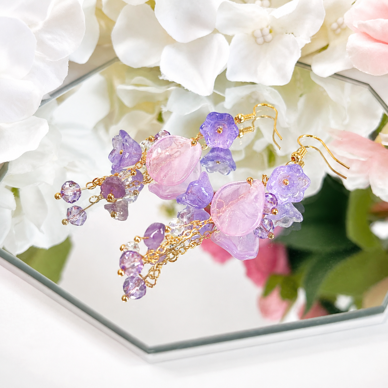 Purple Flower Crystal Dangle Earrings for Women E196