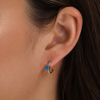 Gold Turquoise Square Stone Huggie Hoop Earrings E282