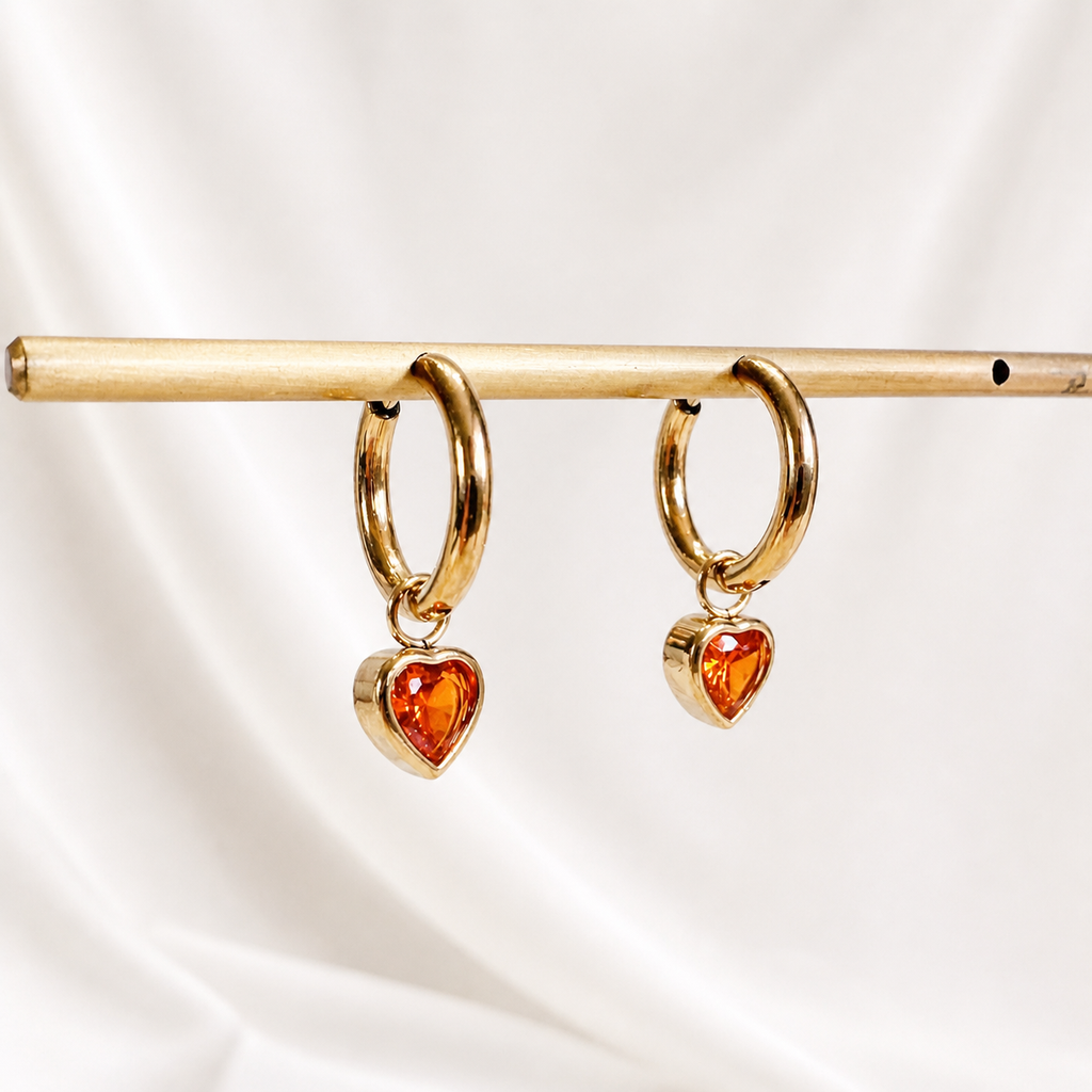 Gold Heart Charm Huggie Hoop Dangle Earrings E199