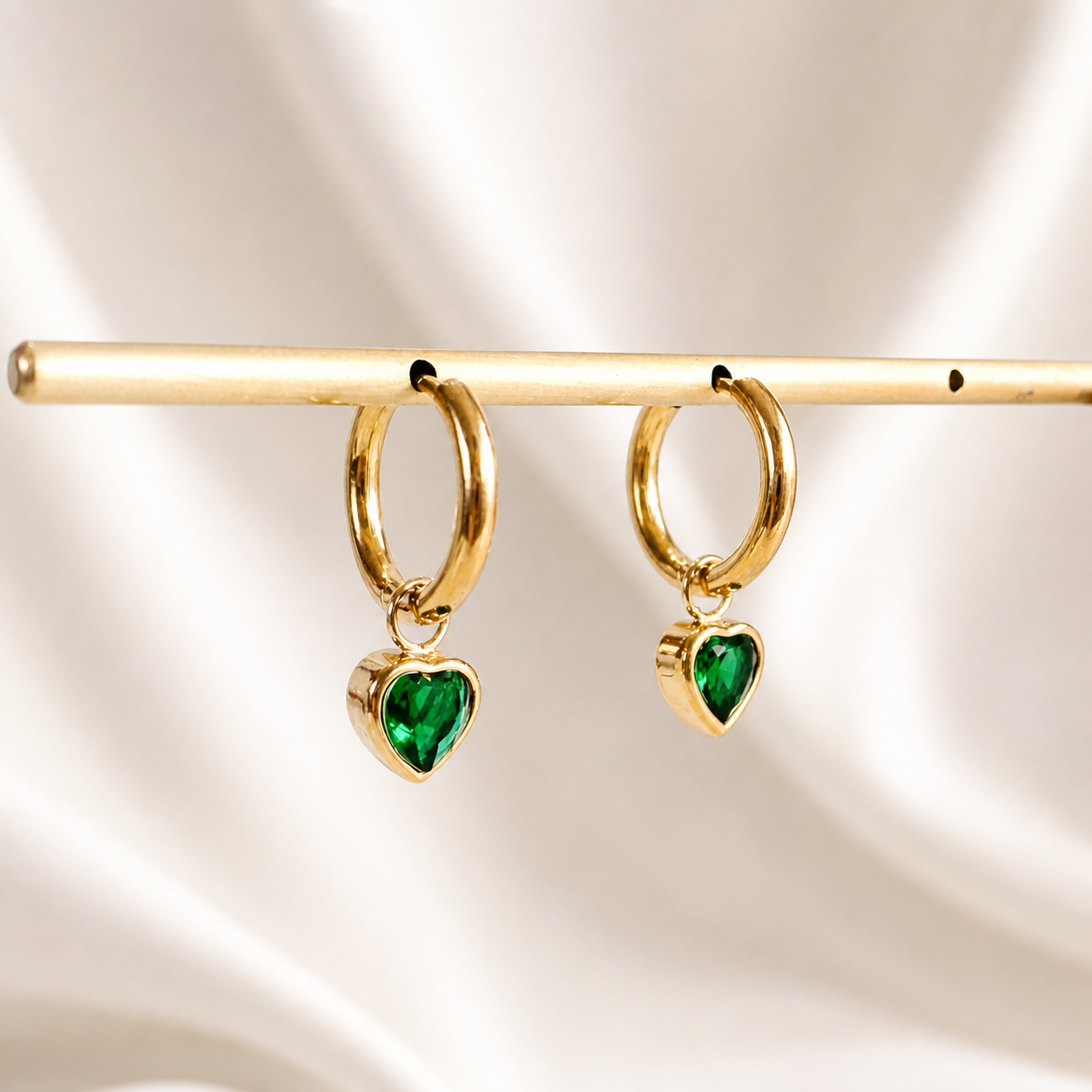Gold Heart Charm Huggie Hoop Dangle Earrings E199
