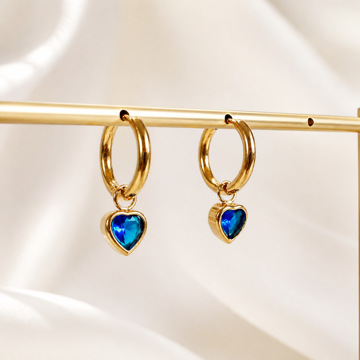 Gold Heart Charm Huggie Hoop Dangle Earrings E199