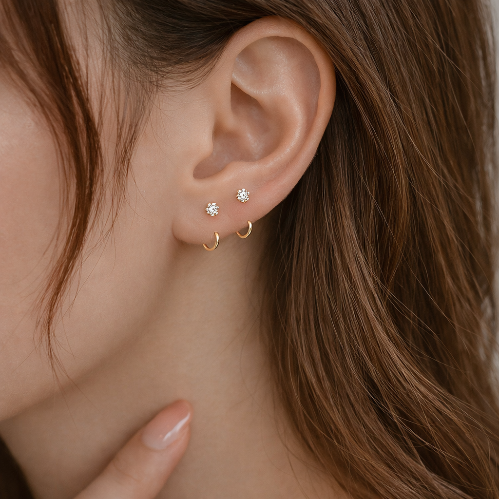 Dainty CZ Solitaire C Shape Open Hoop Women Earrings E141