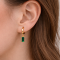 Gold Emerald Green Baguette Drop Huggie Hoop Earrings For Women E150