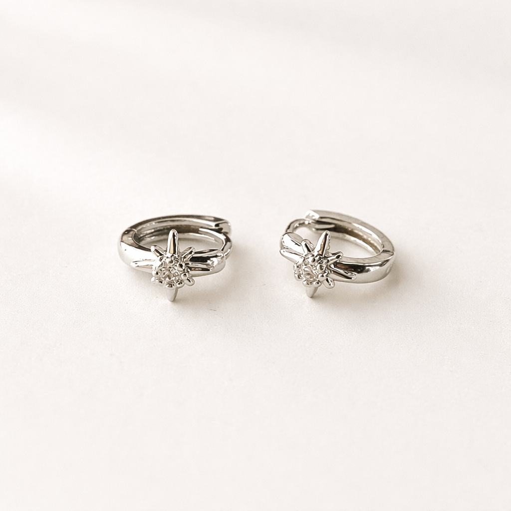 Gold Starburst Huggie Hoop Earrings with Cubic Zirconia for Women E168