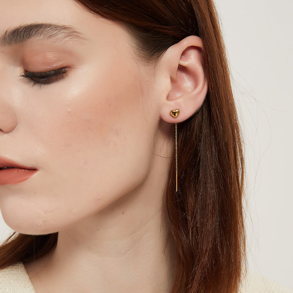 Daisy Gold heart Threader Dangle Long Drop Earrings