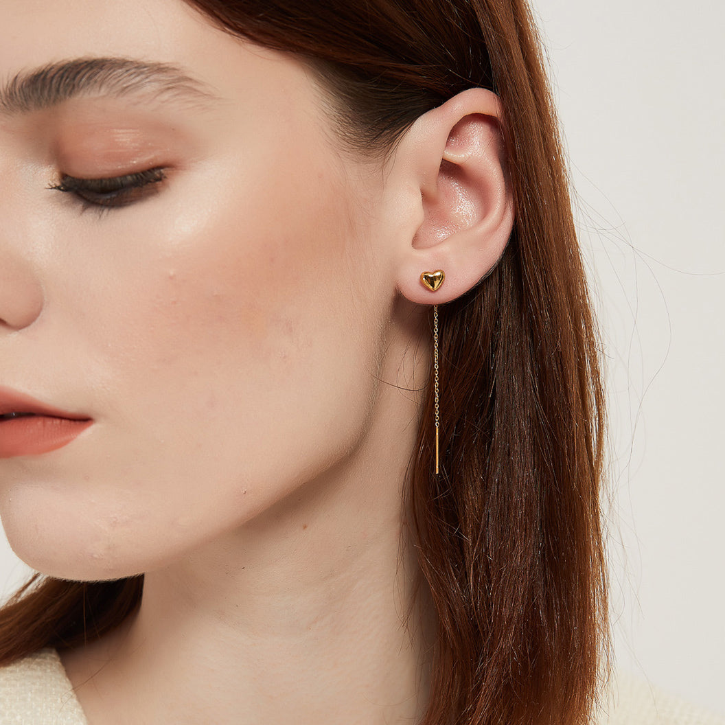 Daisy Gold heart Threader Dangle Long Drop Earrings