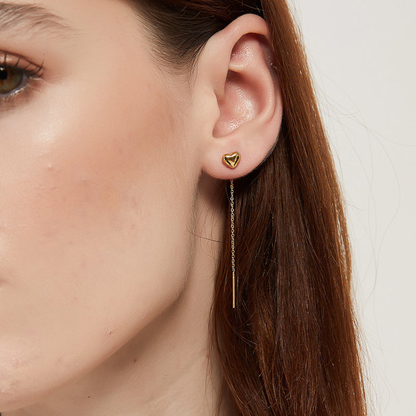 Daisy Gold heart Threader Dangle Long Drop Earrings