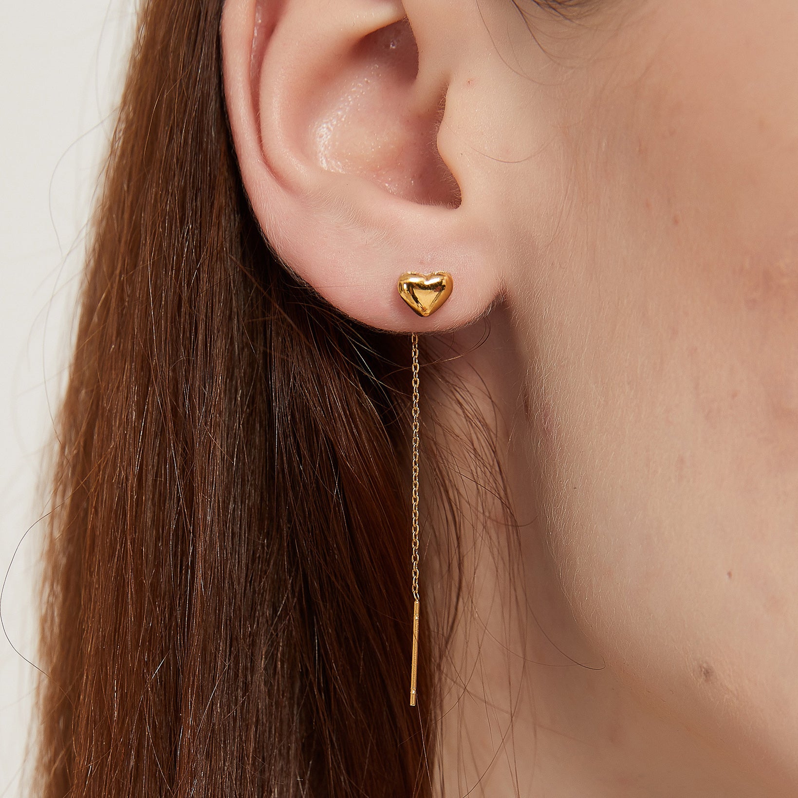 Daisy Gold heart Threader Dangle Long Drop Earrings