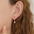 Gold Huggie Hoop Dainty Cubic Zirconia Baguette Earrings E166