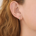 Dainty Gold Plated Turquoise Stone Huggie Hoop Earrings For Women E138