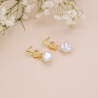 Gold Love Knot Dangle Pearl Earrings E161