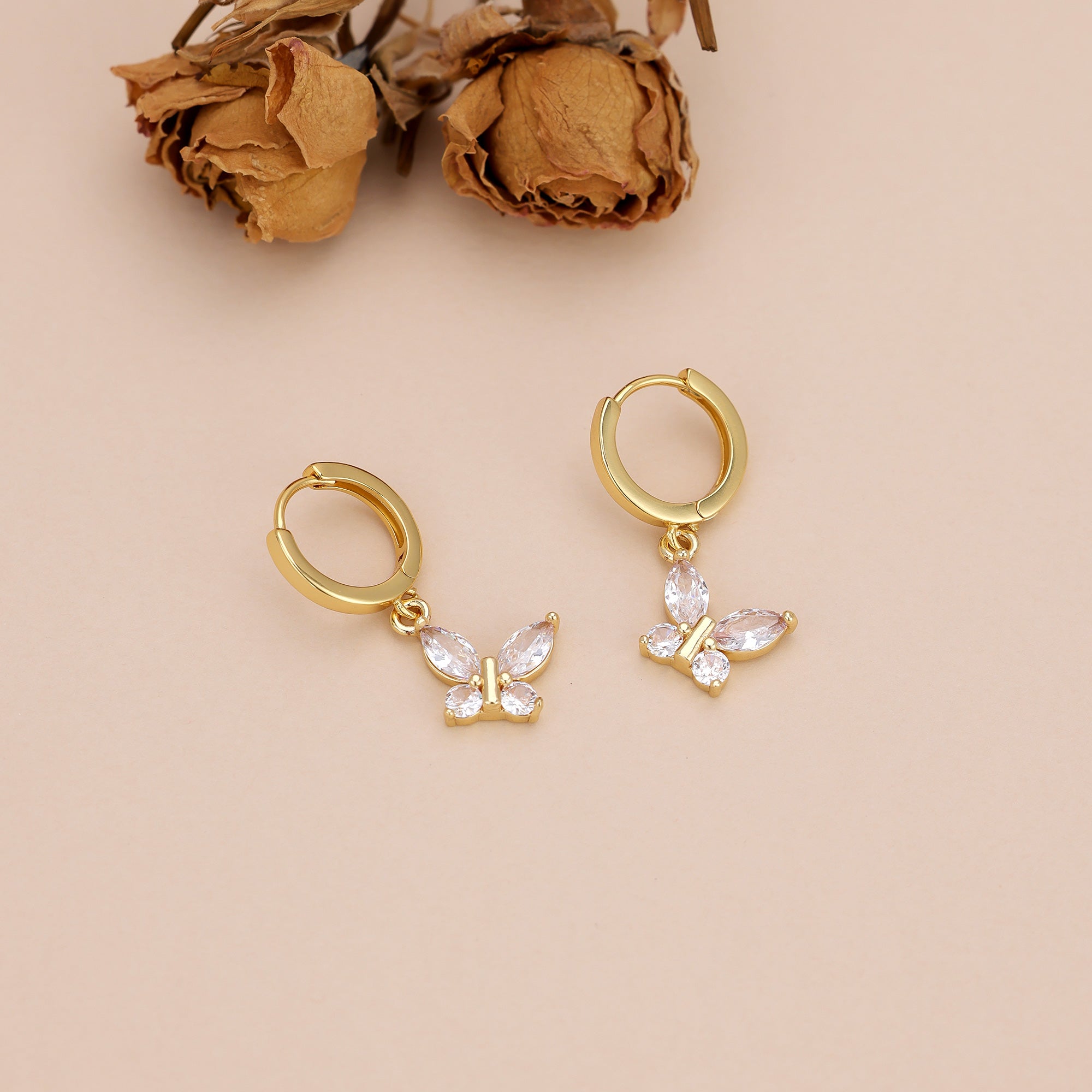 Crystal Butterfly Dangle Hoop Earrings E164
