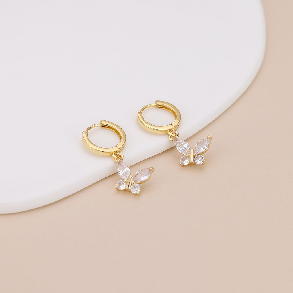 Crystal Butterfly Dangle Hoop Earrings E164